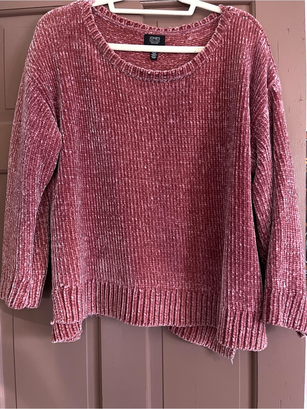 Soft Pinkish Plum Split-Hem Scoop Neck Chenille Sweater Size XL